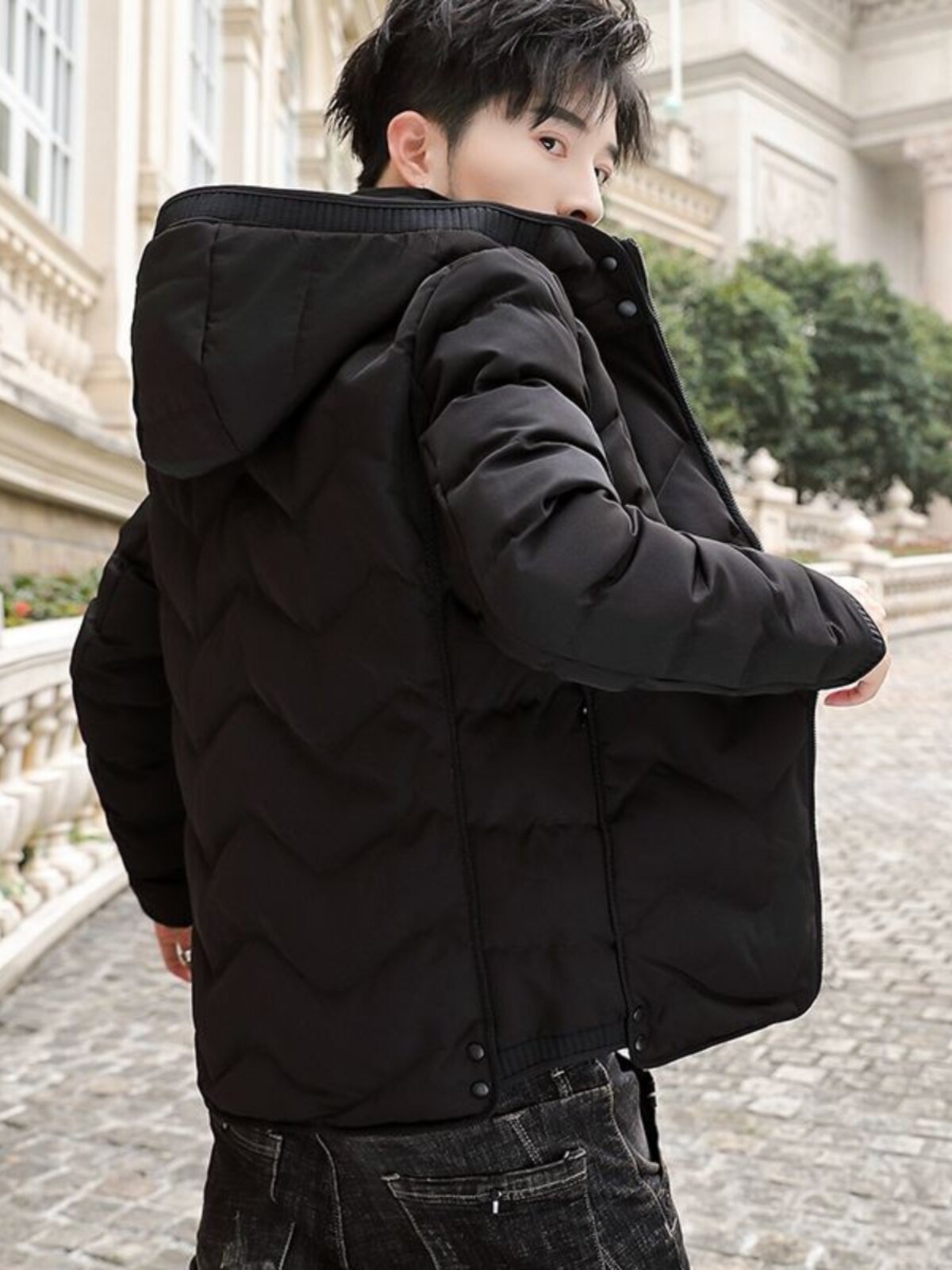 탈부착 후드 달린 남성용 면 코트 뉴 숏 스타일 한국 스타일 트렌디하고 멋스러운 면 코트 겨울 코트 트렌디하고 멋져요