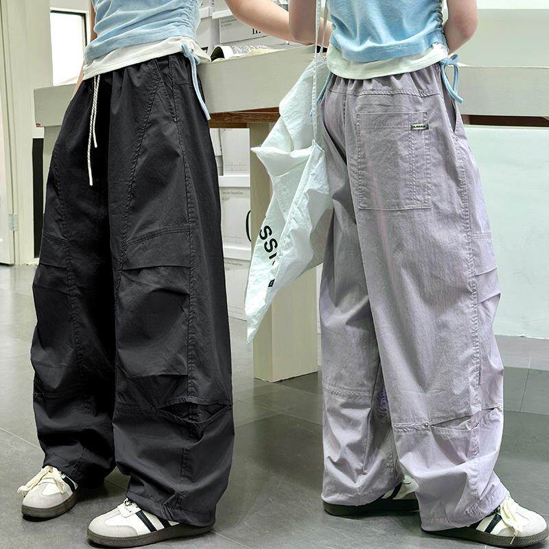 女童工装裤春夏中大童时髦休闲弯刀阔腿裤儿童夏季百搭街舞裤子潮