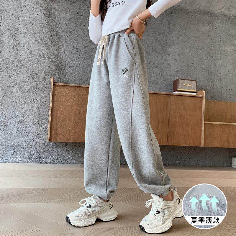 女童防蚊长裤灰色女孩运动厚棉裤透气黑色休闲 儿童大童夏季装薄