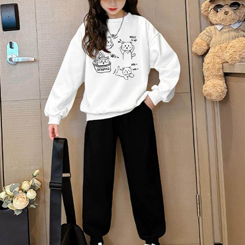 白色女童套装春秋2025新款秋季儿童秋装卡通卫衣大童秋款童装女孩