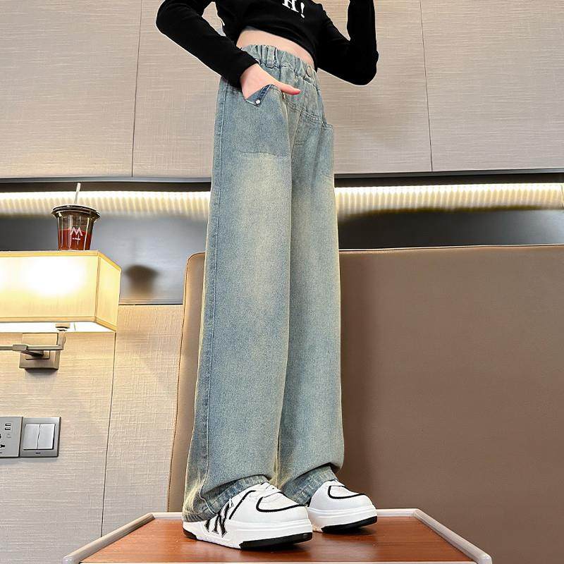 女童牛仔裤春秋装2024新款儿童中大童夏季时髦长裤阔腿裤直筒裤子