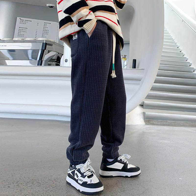 儿童装男童一体加绒裤子秋冬款2023新款运动中大童冬季卫裤加厚潮