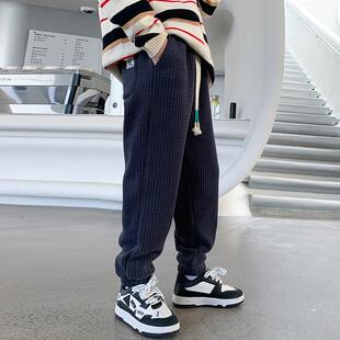 儿童装男童一体加绒裤子秋冬款2023新款运动中大童冬季卫裤加厚潮