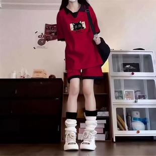 青少年女童短袖套装儿童夏天polo领2025新款学院女孩短裤运动夏季