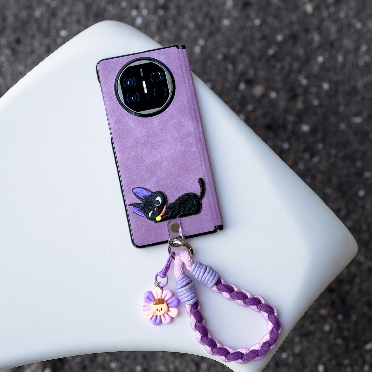 适用华为matex7手机壳全包中轴x5典藏版可爱x6套三星zfold7紫色vivofold5高级荣耀MagicV5挂绳OPPOFindN5防摔