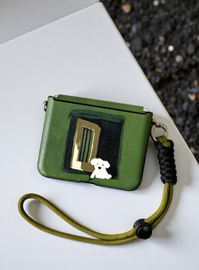 创意可爱适用华为purax手机壳墨绿色novaflips全包中轴小米mixflip2皮质三星zflip7挂绳荣耀Magicvflip2防摔