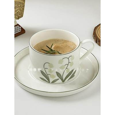 清新复古墨绿铃兰杯碟高颜值家用下午茶陶瓷咖啡杯牛奶杯果汁杯