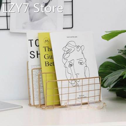 Grid Wrought Iron Desktop Storage Rack Bookshelf Magazine Fi