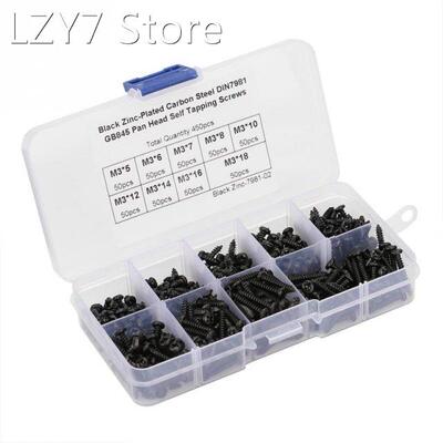 450Pcs M3 Carbon Steel Tapping Screws Screw Pan Head Self