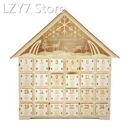 Elk Snowflake Wooden Christmas Countdown Calendar LED Lighte