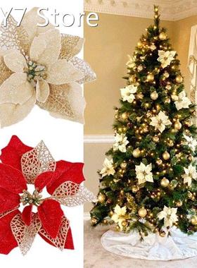 10pcs/12pcs Christmas Flowers Head for Christmas Tree Glitte