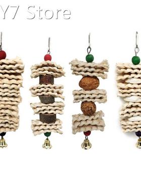 Bird Chewing Toy Parrot Cage Bite Toys Corn Husks Color Wood
