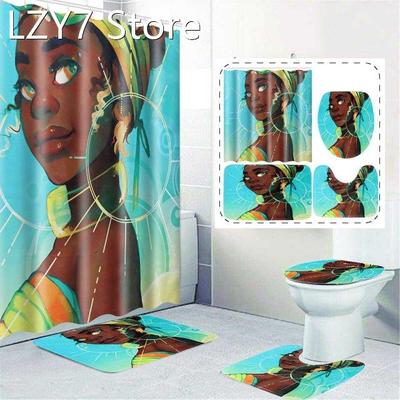 Bathroom Shower Curtain Set African American Cute Girl Afro