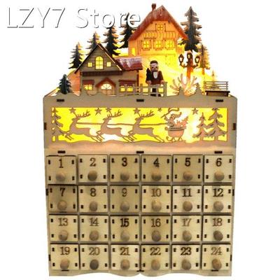 Christmas Wooden Advent Calendar LED Lighted Village House C