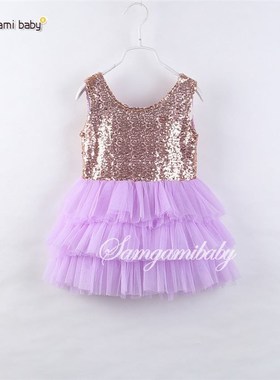 Net gauze dress baby first birthday dress girl gold sequin