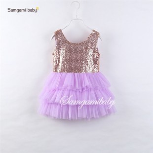 Net gauze dress baby first birthday dress girl gold sequin