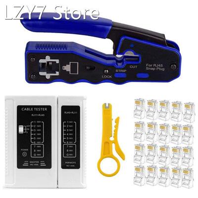 RJ45 Crimp Tool Kit with 50 Pieces Cat6A Pass Through Connec