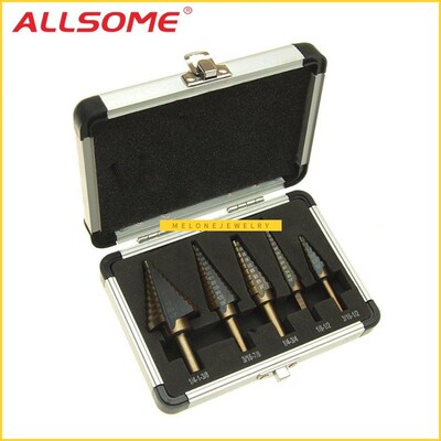 5pc HSS Cobalt Step Drill Bit Set itanium Cone Drill Hole Cu