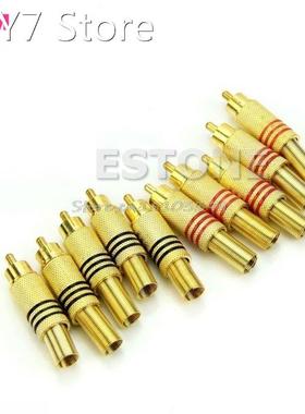 10Pcs Metal Spring RCA Plug Audio Male Connector Adapters Go