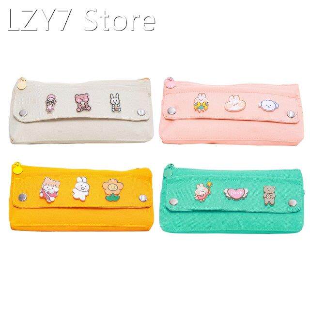 kawaii canvas pencil case for girls boys pencilcase cute pen