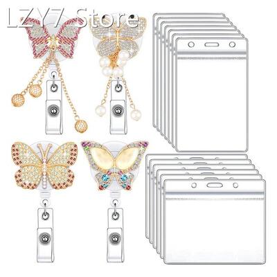 4Pcs Butterfly Retractable Badge Reel Set With 16 Transparen