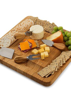 1 Set Durable Household Bamboo Cheese Board and Cutter Set S