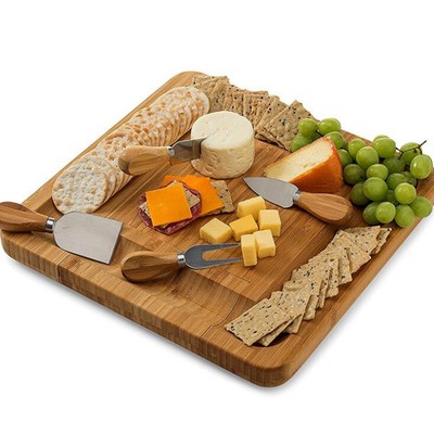 1 Set Durable Household Bamboo Cheese Board and Cutter Set S