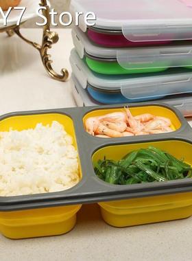 3 Cells Silicone Portable Collapsible Folding Bento Lunch Bo