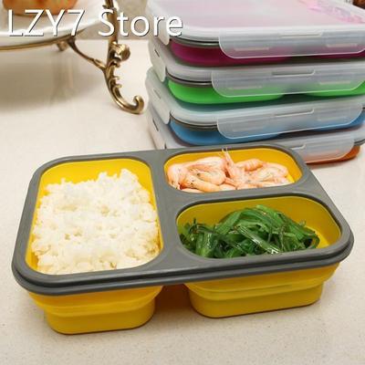 3 Cells Silicone Portable Collapsible Folding Bento Lunch Bo