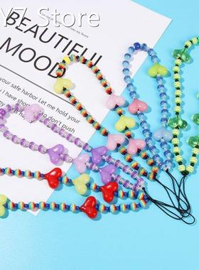 Ins Style Fashion Color Acrylic Rainbow Beaded Mobile Phone