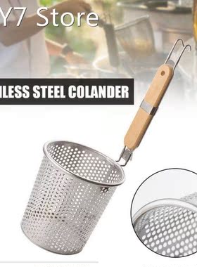 Stainless Steel Colander Mesh Pasta Basket With Wooden Non S