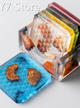 6 Pcs/Set Resin Pine Coasters Heat Resistant Placemats Natur