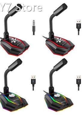 Desktop Capacitive USB Sound Card RGB Microphone Computer wi