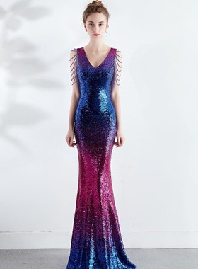 prom dress sequin zipper back mermaid floor length prom gown