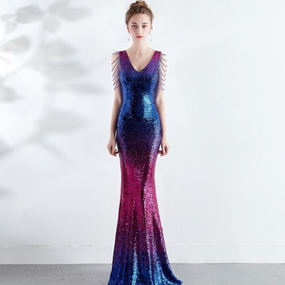 prom dress sequin zipper back mermaid floor length prom gown