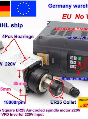 Square 4kw ER25 Air cooled Spindle Motor 18000rpm 4 bea  4kw