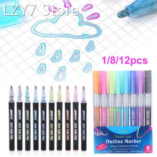 Metallic Double Lines Graffiti Markers Pen Contour Pen Highl