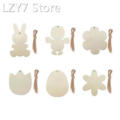 Easter Unfinished Wood Chip Ornament Set with Lanyard Handma