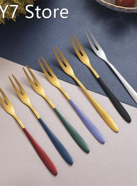6 Pcs Fruit Fork Luxury Stainless Steel Gold Cake Dessert Fo