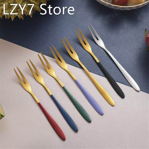 6 Pcs Fruit Fork Luxury Stainless Steel Gold Cake Dessert Fo