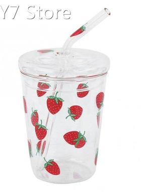 Heat-Resisting Clear Strawberry Pattern Double Coffee Mugs J