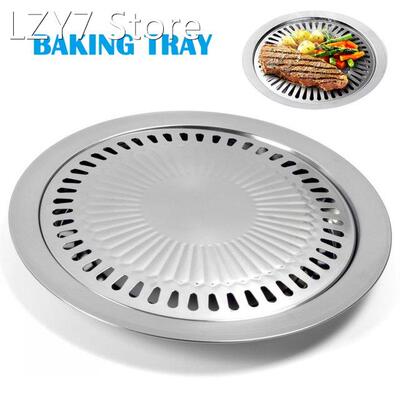 Smokeless Round Stovetop Grill Tray Non-stick Roasting Pan f