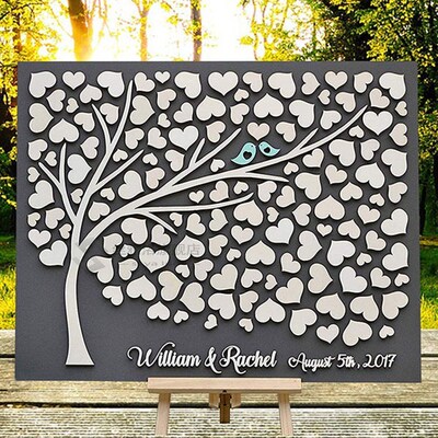 Personalized 3D Guest Book,Alternative Wood Heart Wedding Gu