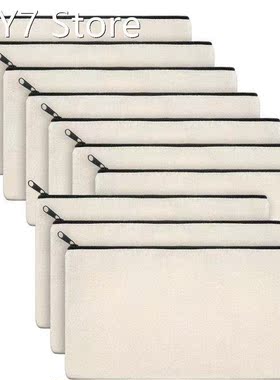 10Pcs Canvas Makeup Bags Canvas Zipper Pouch Bags Pencil Cas