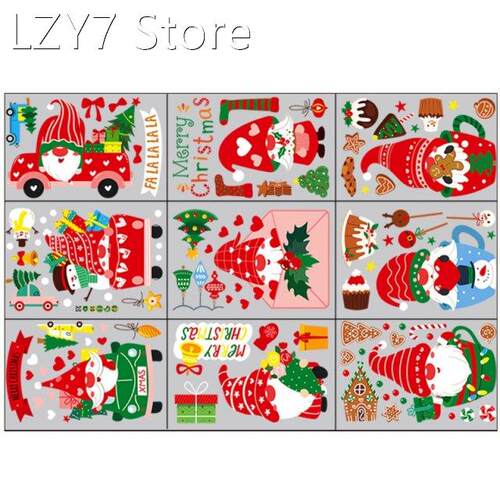 9 Sheet Christmas Window Clings Decals Gnome Winter Xmas Win