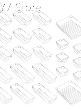 Set Of 23 Desk Drawer Organiser Trays With 4-Size Clear Plas