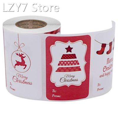 250Pcs Per Roll Santa Cartoon Elk Sticker Christmas Gift Tag