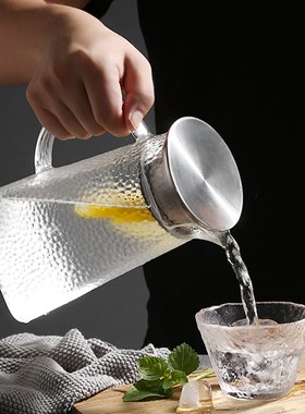 Glass Pitcher Cold Water Bottle Hammered Square High Tempera