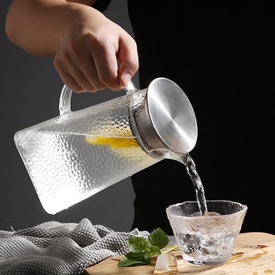 Glass Pitcher Cold Water Bottle Hammered Square High Tempera