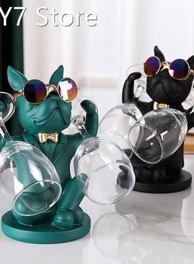 Bulldog Animal Figurines Wine Cup Holder Table Ornaments Dog